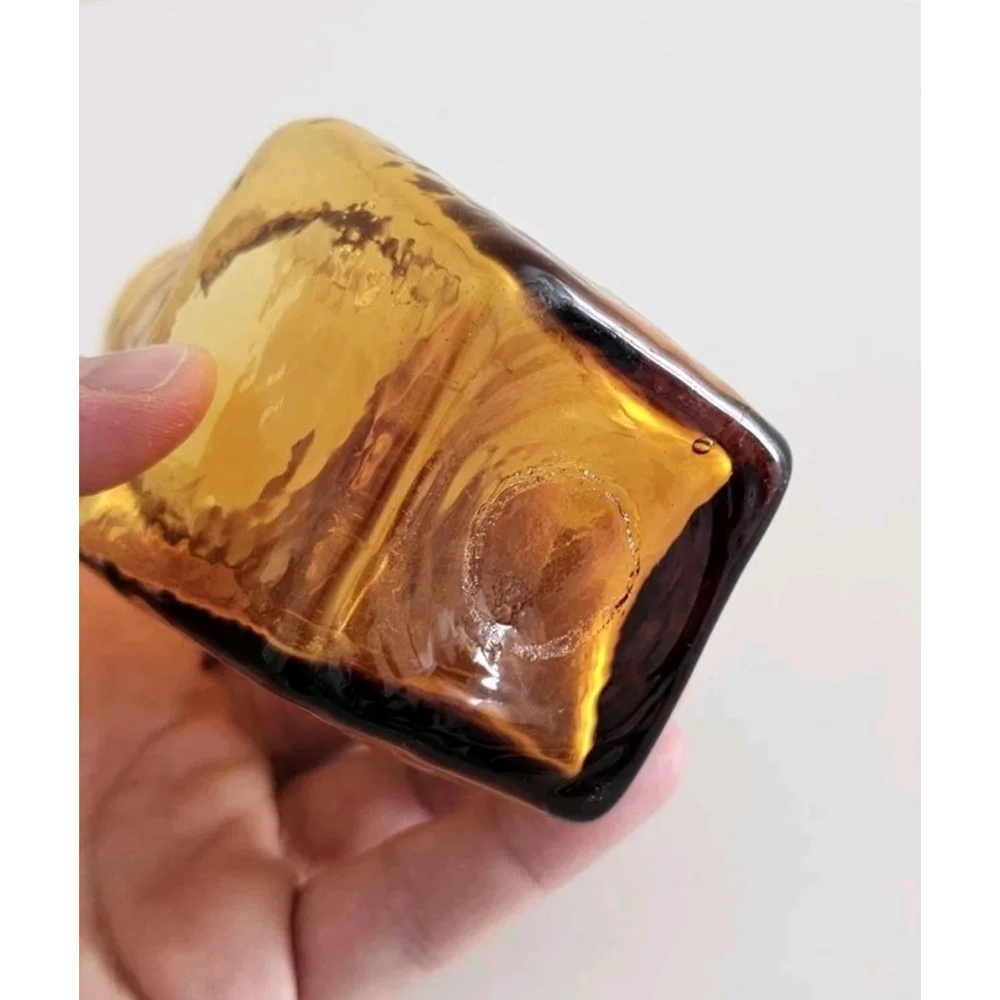 Vintage Hand-Blown Textured Small Amber Glass Pitcher Cute Adorable Decor